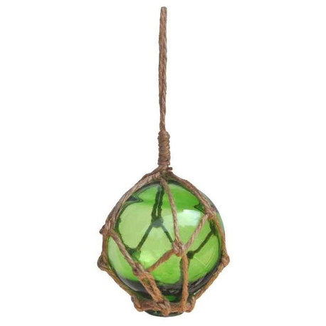 Green Japanese Glass Ball Fishing Float With Brown Netting Decoration Christmas