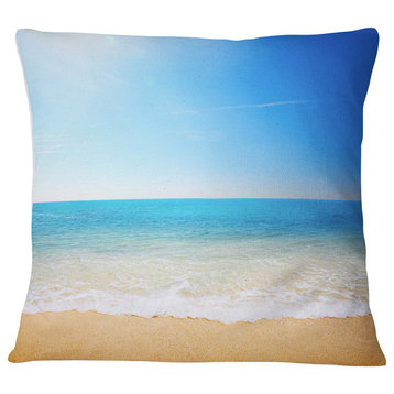 Blue Waves at Tropical Beach Seashore Photo Throw Pillow, 18"x18"