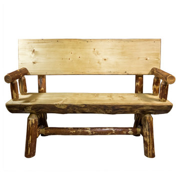 Glacier Country Half Log Bench with Back & Arms, Exterior Stain Finish, 4 ft.