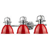 Duncan Chrome Three-Light Vanity Fixture with Red Shade