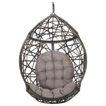 Berkley Outdoor Wicker Hanging Egg Chair, Gray