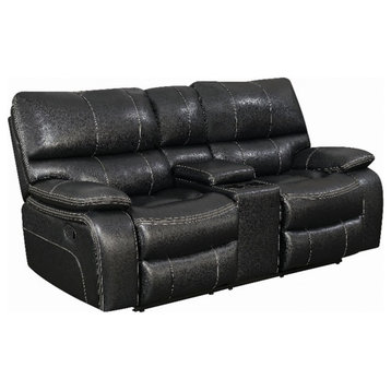 Coaster Willemse Faux Leather Motion Loveseat with Console in Black