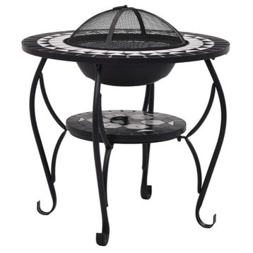 vidaXL Fire Pit Table Fireplace Camping Firebowl Outdoor Black and White Ceramic