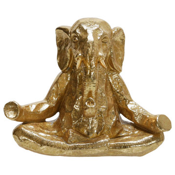 Polyresin 8" Meditating Elephant, Gold