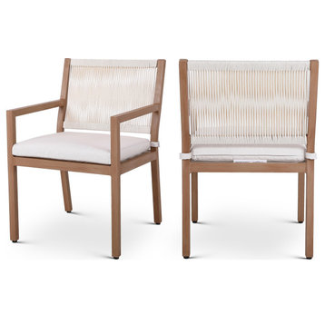 Maui Water Resisting Fabric Outdoor Patio Dining Arm Chair (Set of 2), Cream