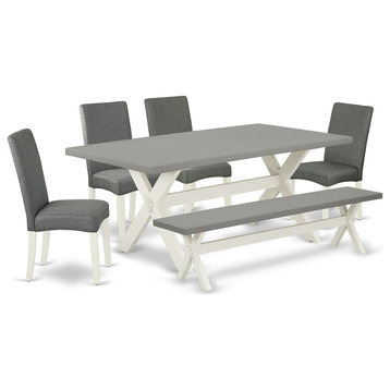 6-Piece Dinette Set, 4 Chairs, Table Bench Top and Table Top -Linen White