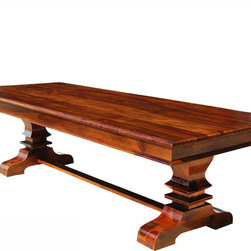Trestle Pedestal Large Wood Transitional Rectangular Dining Table for 10 - Dining Tables