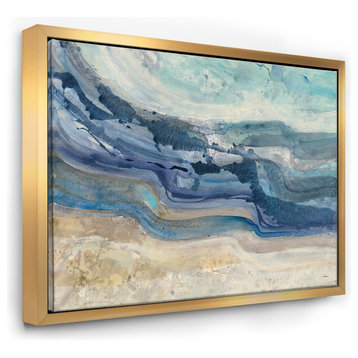 Designart Coast Blue Sea Waves Watercolour Framed Canvas Art, Gold, 46x36