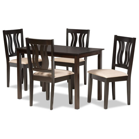 Baxton Studio Sand Fabric Upholstered and Brown Finished Wood 5-Piece Dining Set