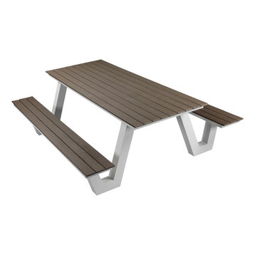 Lukas Outdoor Picnic Table, White Frame With Gray Top
