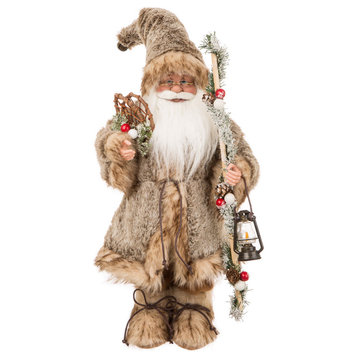 18"H Brown Faux Fur Santa Figurine