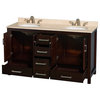 Sheffield 60" Espresso Double Vanity, Ivory Marble Top and Undermount Oval Sink