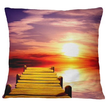 Burning Sunset in Blue Sky Seascape Throw Pillow, 18"x18"