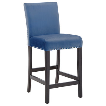 Balmforth Nailhead Velvet Upholstered Counter Height Chairs (Set of 2), Blue