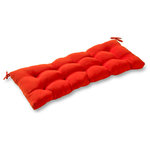 Greendale Home Fashions - Outdoor 44" Swing and Bench Cushion, Salsa Red - Enhance the look and feel of your patio furniture with this Greendale Home Fashions 44 inch outdoor swing/bench cushion. This cushion comes with string ties to keep the cushion firmly in place, and a circle tufted construction to prevent fill from shifting and bunching. Each cushion is overstuffed for extra comfort and durability with 100% recycled, post-consumer plastic bottles. Covered with a UV resistant, 100% polyester outdoor fabric, these cushions are resistant to water, stains, fading and mildew. A variety of colors and prints are available to enhance your outdoor decor.