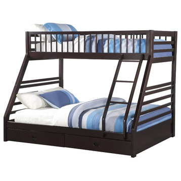 Jason Twin-Over-Queen Bunk Bed With Drawers, Espresso