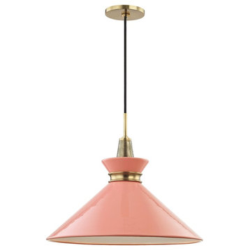 Kiki 1-Light Pendant, Aged Brass Finish - Pink Shade, Large