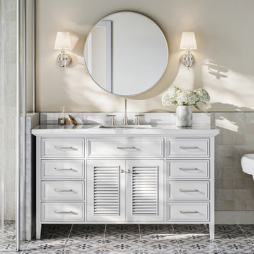 Ariel Kensington 61" Rectangle Sink Bath Vanity, White, 1.5" White Quartz
