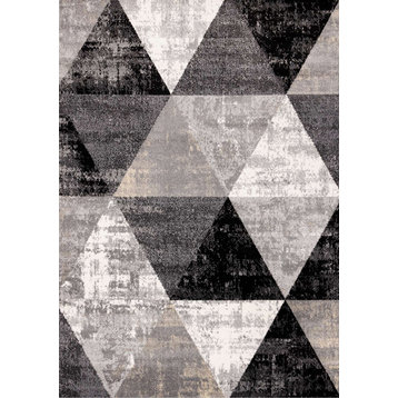 Covington Collection Gray Beige Cream Distressed Triangles Rug, 4'4"x6'3"