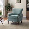 32.5" Wooden Upholstered Accent Chair With Arms, Blue