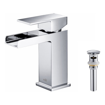 Waterfall Single Handle Bathroom Faucet KBF1004, Chrome, W/ Drain