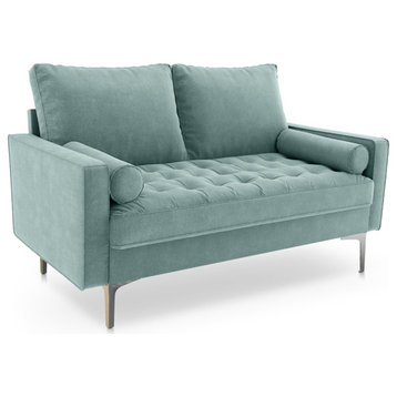 Pemberly Row 58" Upholstered Modern Velvet Loveseat in Turquoise