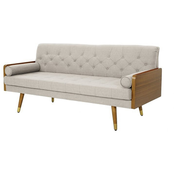 Mid Century Sofa, Tufted Fabric Seat & Extra Plush Cushioning for Comfort, Beige