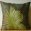Brown Art Silk 14"x14" Beaded Leaf Pillow Covers, Rain Forest