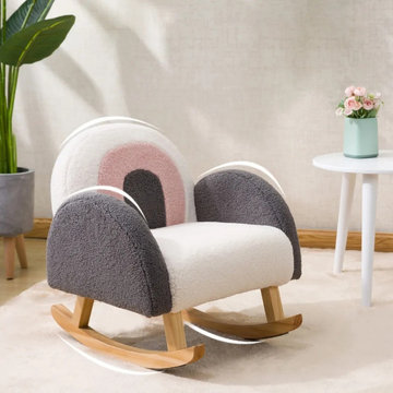 Velvet Upholstery Kids Rocking Armchair White and Gray