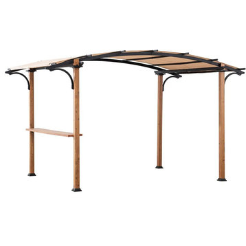 Outdoor Pergola, Arched Design With Weather Resistant Wood Looking Metal Frame