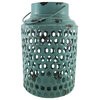 Round Blue Metal Candle Lantern Distressed Finish 12 In.