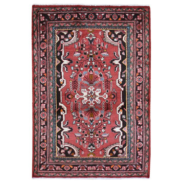 Red New Persian Lilihan Organic Wool Hand Knotted Oriental Rug, 3'7" x 5'3"