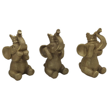 Resin, 3-Piece Set, 8" No Evil Elephants, Gold