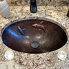 Oval Under Counter Hammered Copper Bathroom Sink with Two Small Koi Fish Design