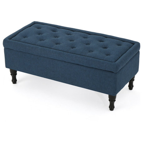 GDF Studio Constance Tufted Top Fabric Storage Ottoman, Navy Blue