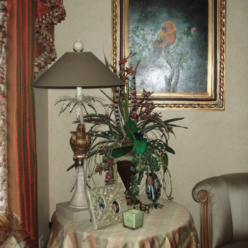 Coordinating window treatment, table covering and chair fabric