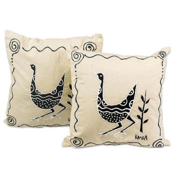 Novica Handmade Strutting Hand-Painted Cotton Cushion Covers (Pair)