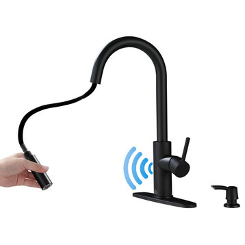 Touchless Pull Down Single Handle Kitchen Faucet With LED Function, Matte Black