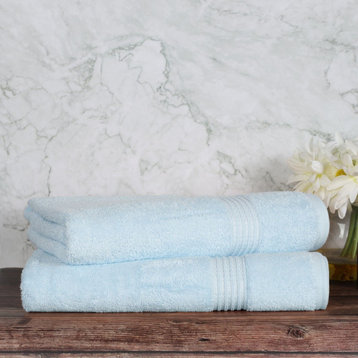 2 Piece Egyptian Cotton Modern Absorbent Bath Sheet Set, Light Blue