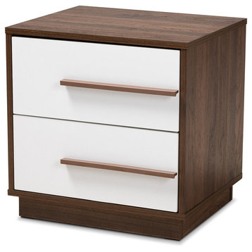 Kaila Mid-Century Modern Two-Tone White and Walnut 2-Drawer Wood Nightstand