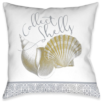 Azure Coastal Shells Outdoor Pillow, 18"x18"