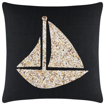 Sparkles Home Shell Sailboat Pillow, Black, 16x16"