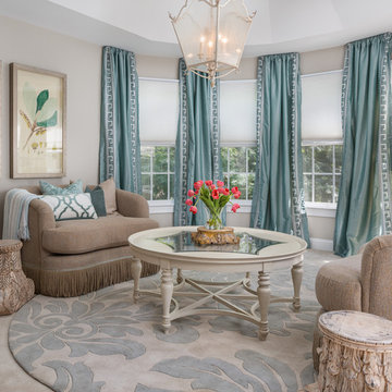 Aqua Greek Key Curtains Master Suite