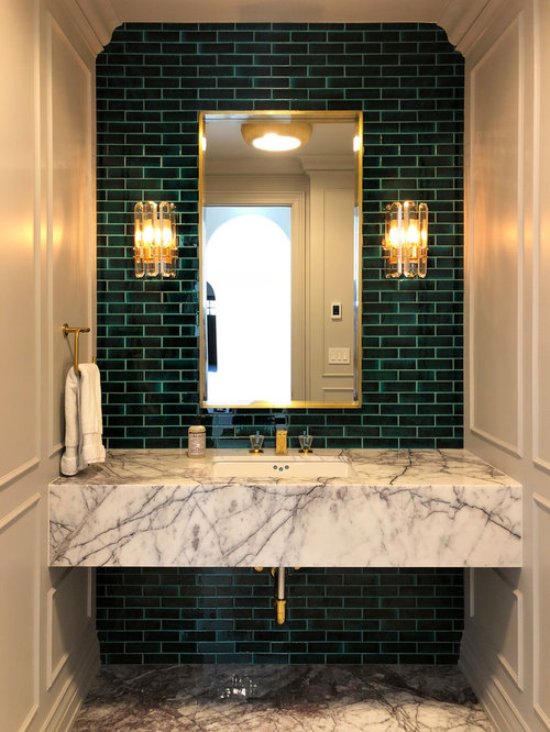 75 Cloakroom with Green Tiles Design Ideas Stylish Cloakroom with