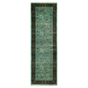 Fine Vibrance, One-of-a-Kind Hand-Knotted Area Rug Green, 2' 6" x 8' 1"