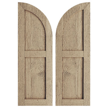 12"Wx52"H Rough Sawn Flat Panel Quarter Round Arch Top Faux Wood Shutters