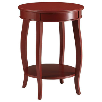 Round Side Table with Bottom Shelf, Red