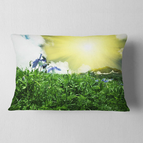 Sunny Meadow with Green Grass Landscape Printed Throw Pillow, 12"x20"