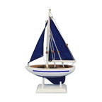 Wooden Pacific Sailer With Blue Sails Model Sailboat Decoration, Blue, 9"