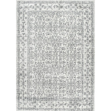 Traditional Medieval Floral Rug , Gray, 9'x12'
